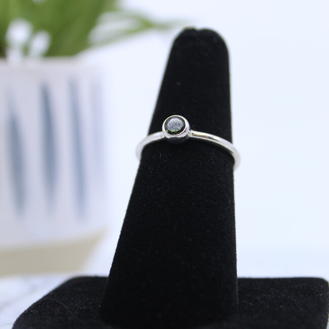 Green Tourmaline Rings - Size 6 Round Circle Faceted- Bezel Set Sterling Silver Watermelon