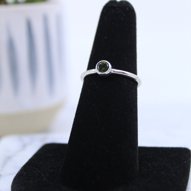 Green Tourmaline Rings - Size 6 Round Circle Faceted- Bezel Set Sterling Silver Watermelon