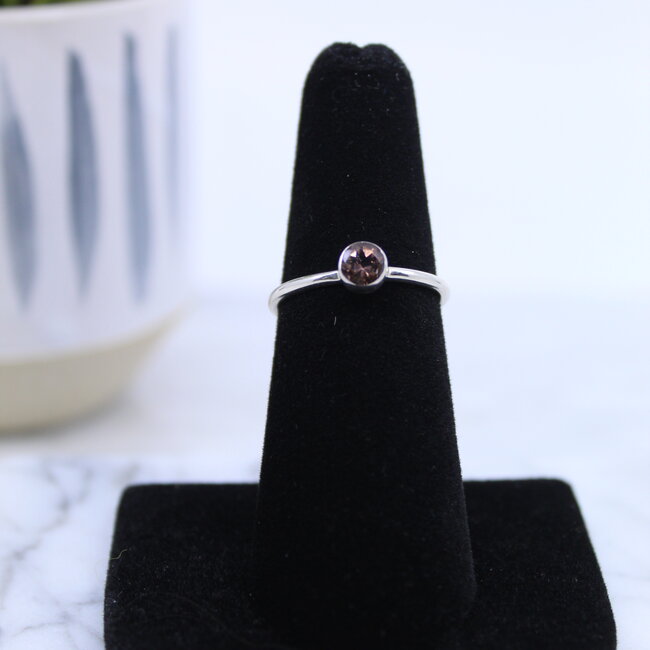 Watermelon Tourmaline (Pink) Round Faceted Ring-Size 6 Sterling Silver