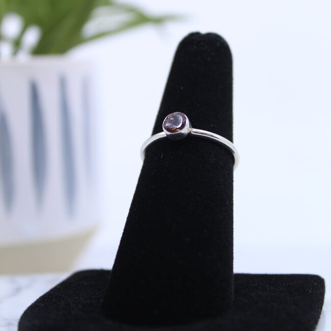 Watermelon Tourmaline (Pink) Round Faceted Ring-Size 6 Sterling Silver