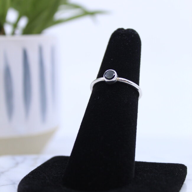 Green Tourmaline Rings - Size 5 Round Circle Faceted - Bezel Set Sterling Silver Watermelon