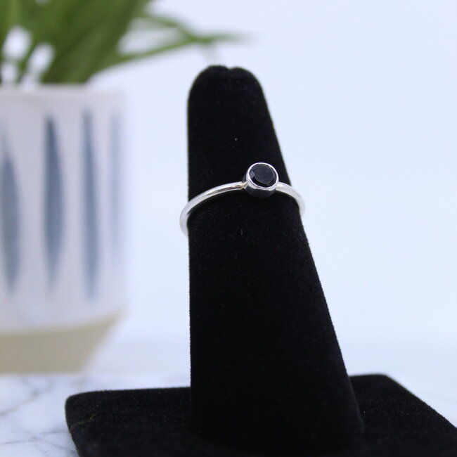 Green Tourmaline Rings - Size 5 Round Circle Faceted - Bezel Set Sterling Silver Watermelon