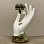 Incense Cone Burner Holder-Hand w/ Gold Lotus Flower White Ceramic