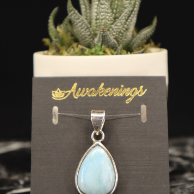 Larimar Pendant #7 Teardrop Pear Sterling Silver