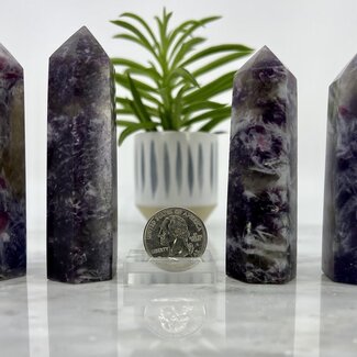 Pink Ruby Red (Rubellite) Tourmaline in Lepidolite (Unicorn Stone) Tower Point Generator - Medium (3-4")