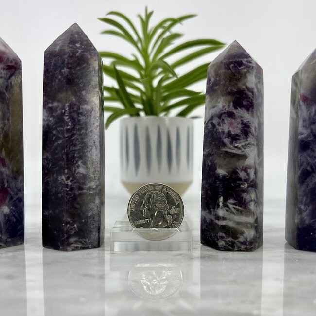 Pink Ruby Red (Rubellite) Tourmaline in Lepidolite (Unicorn Stone) Tower Point Generator - Medium (3-4")