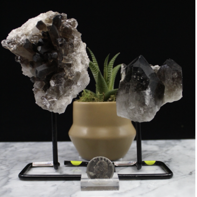 Smoky Quartz Cluster on Metal Pin Stand - Medium - Rough Raw Natural