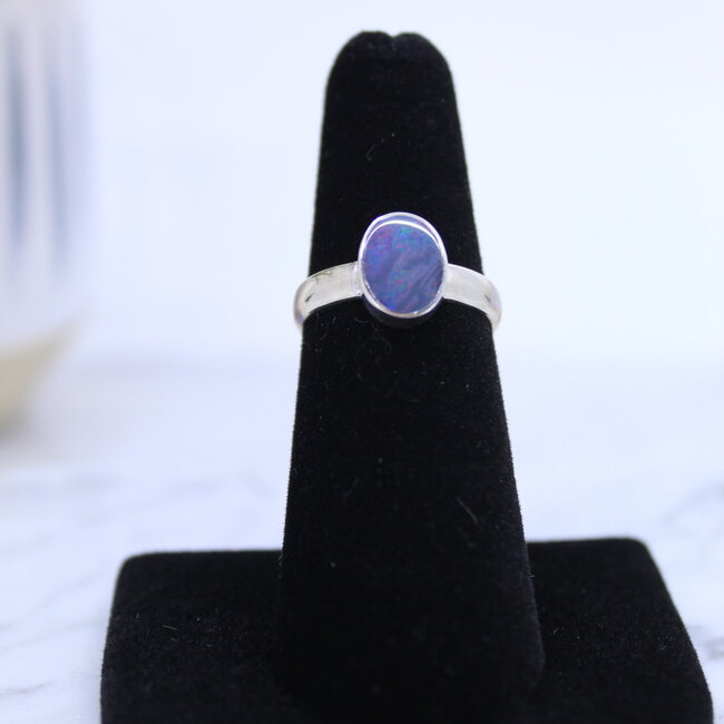 Australian Opal Rings - Size 6 Oval - Bezel Set Sterling Silver