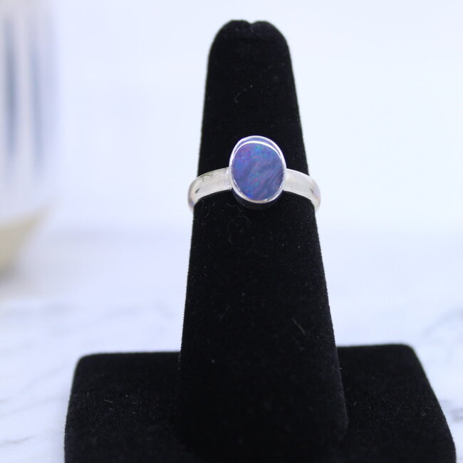 Blue Opal Ring-Size 6 Oval Sterling Silver