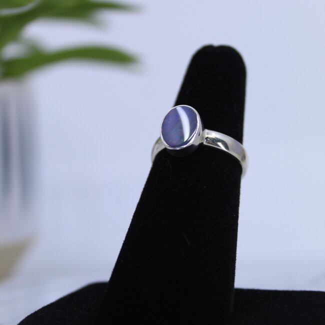 Australian Opal Rings - Size 6 Oval - Bezel Set Sterling Silver