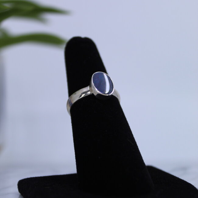 Australian Opal Rings - Size 6 Oval - Bezel Set Sterling Silver