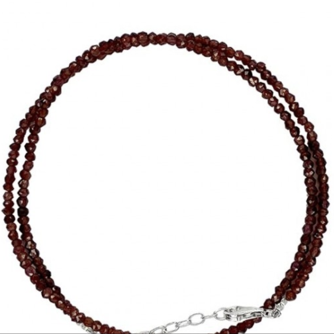 Garnet Beaded Necklace -16-18" Double Stranded - Faceted Sterling Silver Toggle Clasp
