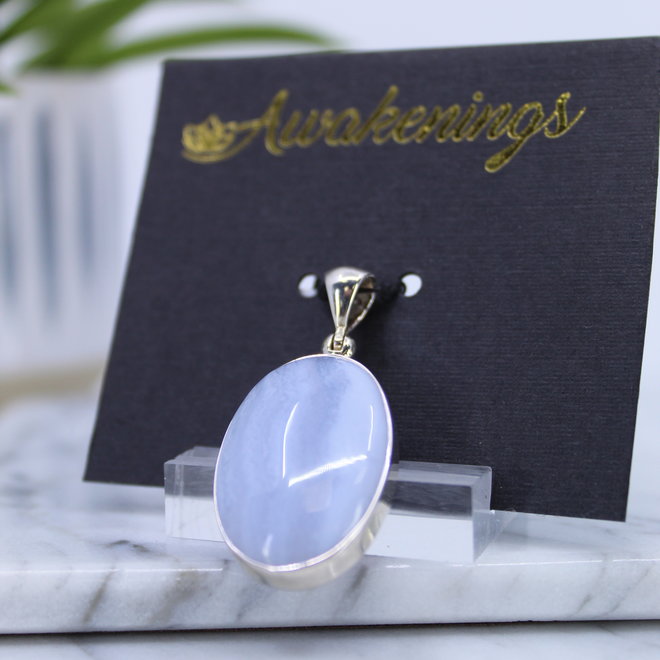 Blue Lace Agate Pendant Oval-Sterling Silver
