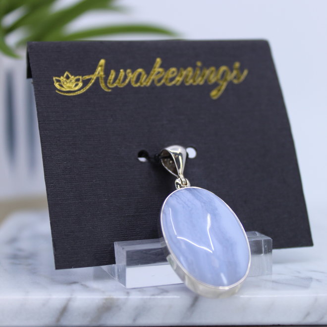Blue Lace Agate Pendant Oval-Sterling Silver