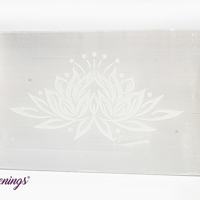 Selenite (Satin Spar Gypsum) Charging Disks Plates - Lotus Rectangle Medium Etched