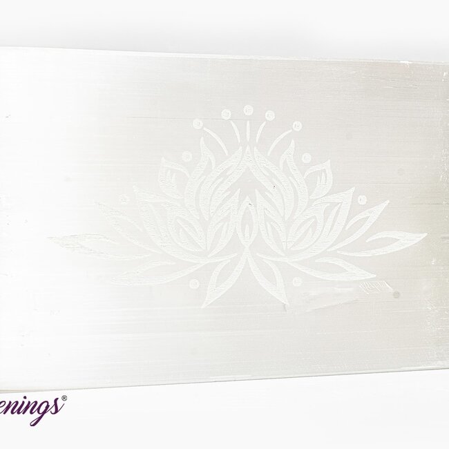 Selenite (Satin Spar Gypsum) Charging Disks Plates - Lotus Rectangle Medium Etched