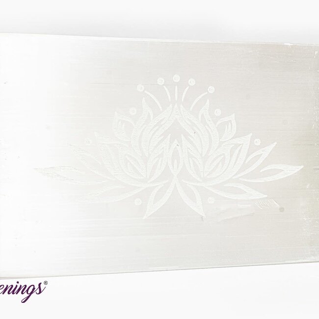 Selenite (Satin Spar Gypsum) Charging Disks Plates - Lotus Rectangle Medium Etched