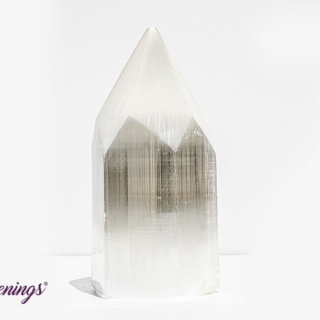 Selenite (Satin Spar Gypsum) Hexagon Tower Point Generator - 7"