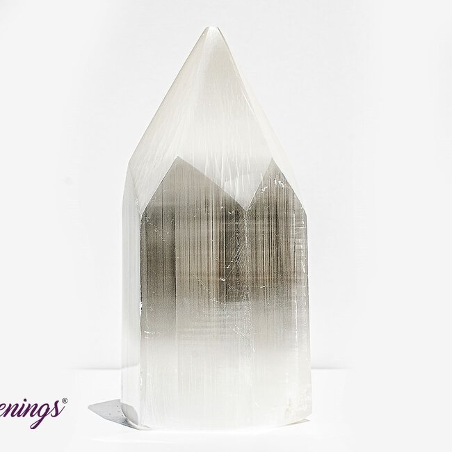 Selenite (Satin Spar Gypsum) Hexagon Tower Point Generator - 7"