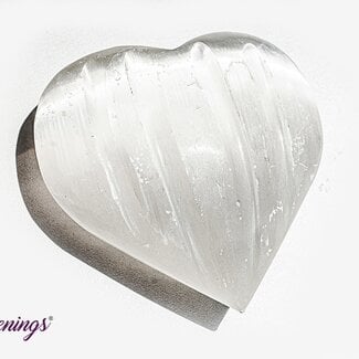 Selenite (Satin Spar Gypsum) Heart with Lines-3.5" XLarge XL