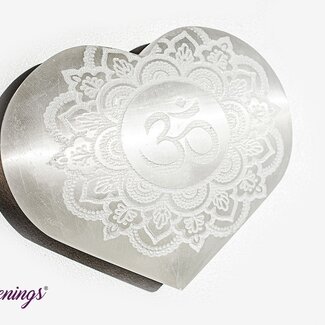 Selenite (Satin Spar Gypsum) Sahasrara Om Engraved Heart - 3"