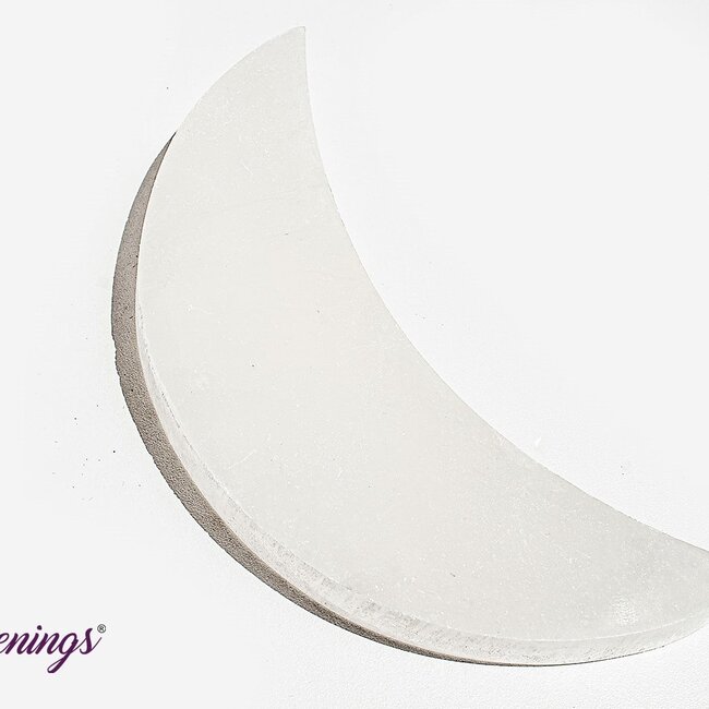 Selenite (Satin Spar Gypsum) Charging Disks Plates Station - 6" Crescent Moon Medium