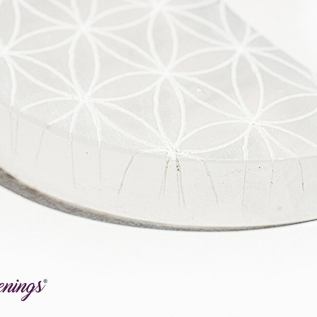 Selenite (Satin Spar Gypsum) Charging Disks Plates - Seed Flower of Life Crescent Moon Medium Geometric