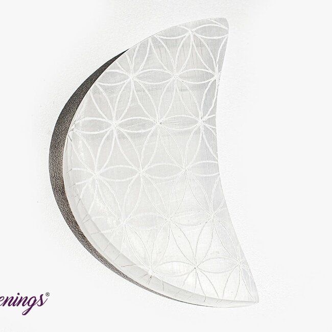 Selenite (Satin Spar Gypsum) Charging Disks Plates - Seed Flower of Life Crescent Moon Medium Geometric