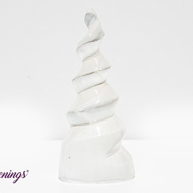 Selenite (Satin Spar Gypsum) Flame Spiral Tower - Small