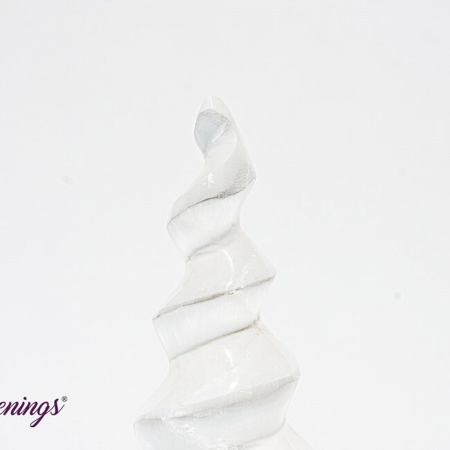 Selenite (Satin Spar Gypsum) Charging Spiral Twist Flames - 3-4" Medium Tower