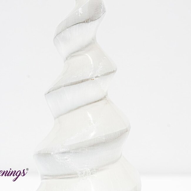 Selenite (Satin Spar Gypsum) Charging Spiral Twist Flames - 3-4" Medium Tower