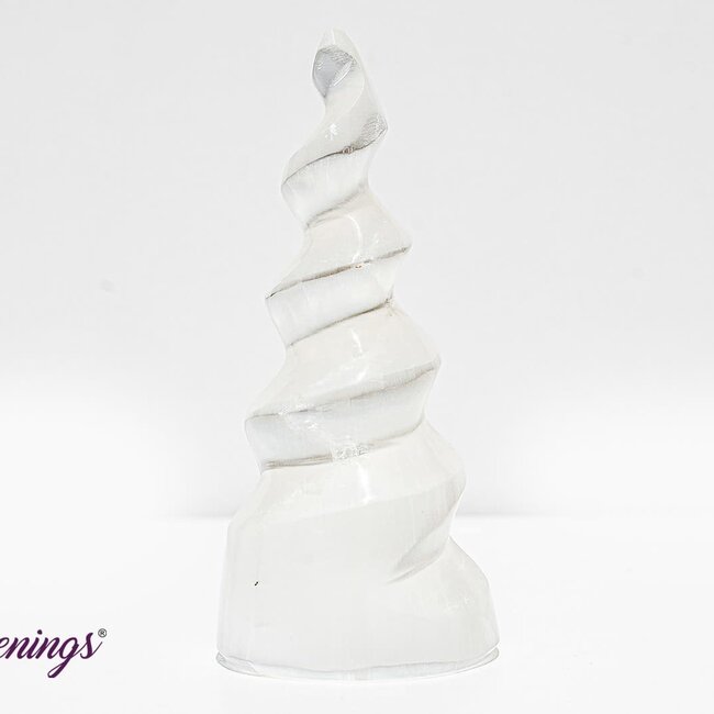 Selenite (Satin Spar Gypsum) Charging Spiral Twist Flames - 3-4" Medium Tower