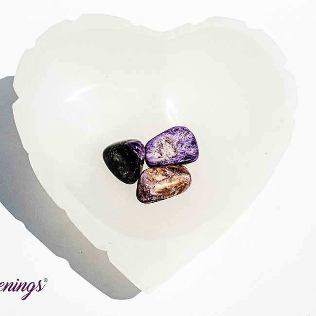 Selenite (Satin Spar Gypsum) Heart Notched Charging Bowl - Large