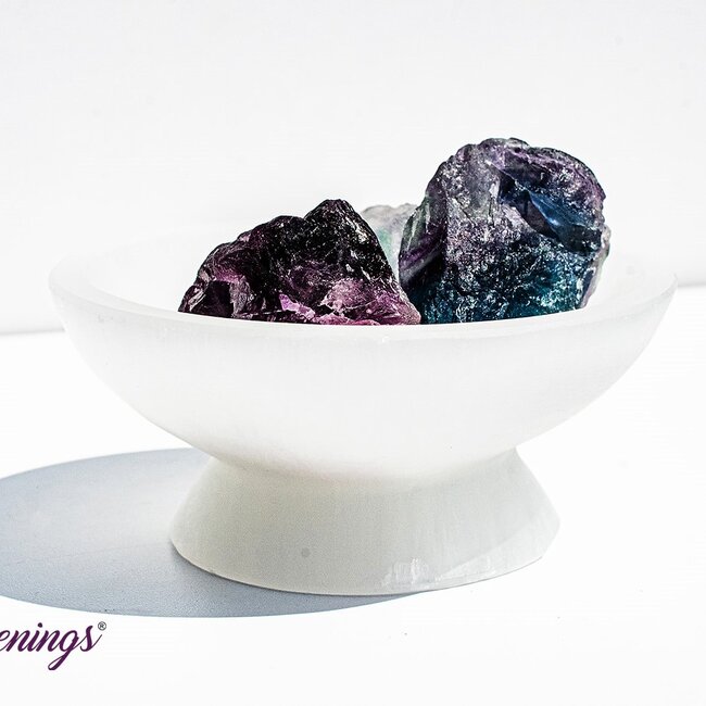 Selenite (Satin Spar Gypsum) Charging Bowl Dish on Pedestal - 4" Medium