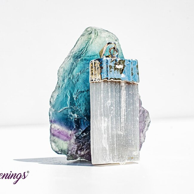 Selenite (Satin Spar Gypsum) Pendants - Flat Blade Rough Raw Natural - Silver Plated Cap 2"