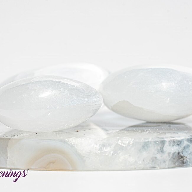 Selenite (Satin Spar Gypsum) Mini Palm Pillow Pocket Stone - 1.75" Gallett