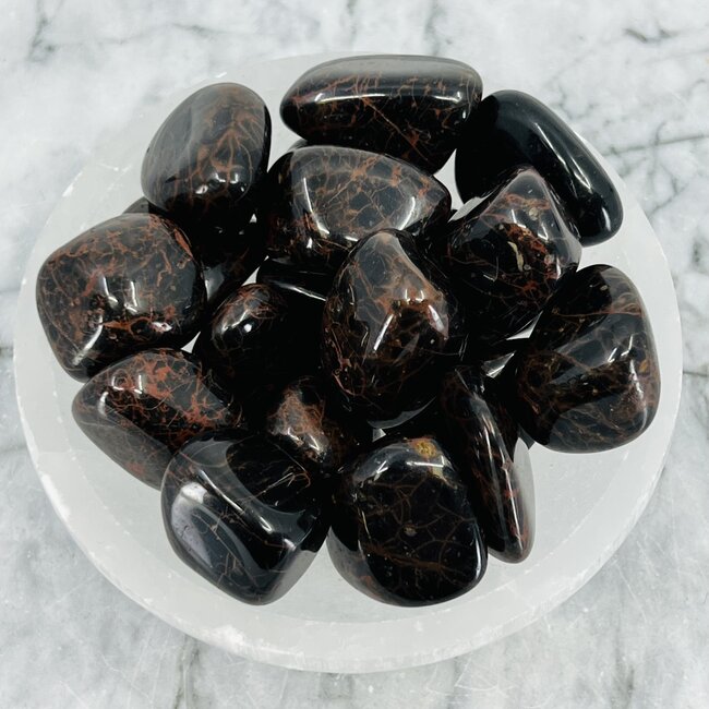 Black Tourmaline & Red Hematite - Medium Tumbled