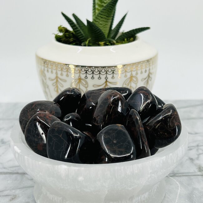 Black Tourmaline & Red Hematite - Medium Tumbled