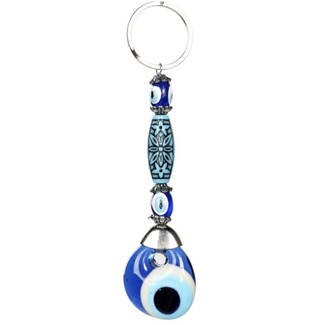 Evil Eye Keychain - Long Oval Bead Blue 5" Key Chain