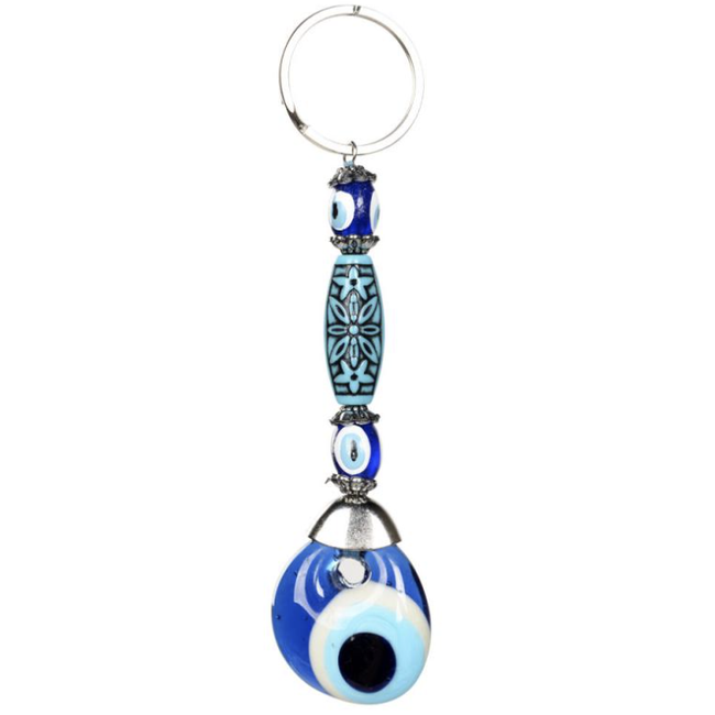 Evil Eye Keychain - Long Oval Bead Blue 5" Key Chain