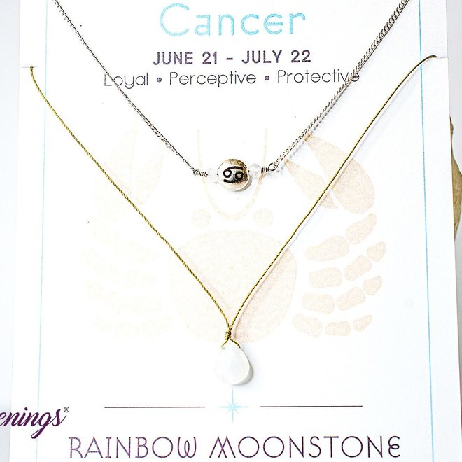 Cancer Necklace - Rainbow Moonstone Zodiac - Silver Sparrow