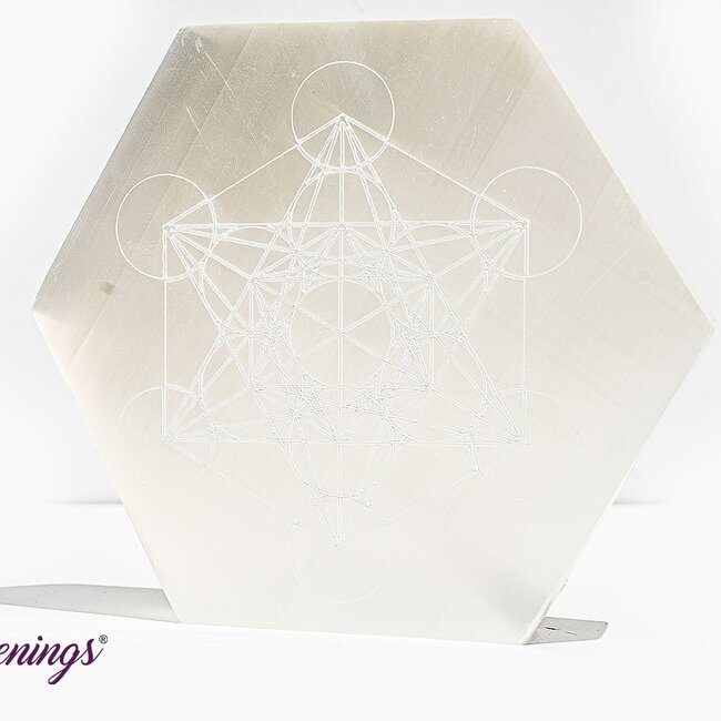 Selenite (Satin Spar Gypsum) Charging Disks Plates - Hexagon Metatron's Cube Medium