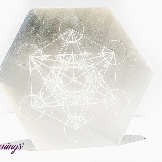 Selenite (Satin Spar Gypsum) Charging Disks Plates - Hexagon Metatron's Cube Medium