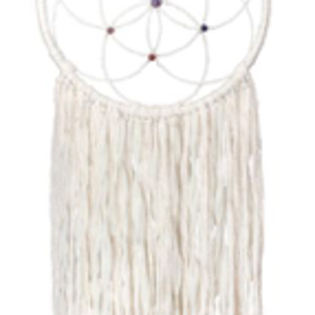 Dreamcatcher Dream Catcher-Flower of Life Handwoven White Wool Large- 17" Diameter