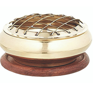 Resin Incense Charcoal Burner Gold/Brass with Red Wood Base - 3" Cone