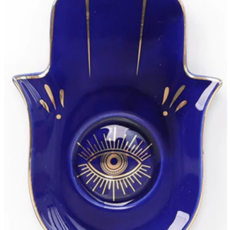 Blue & Gold Hamsa Hand- Jewelry & Crystal Dish/Tray