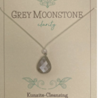 Grey Moonstone Necklace - Clarity Faceted Stone Drop - Silver Sparrow
