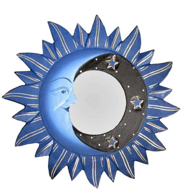 Mirror-Blue Sun & Moon Star 8" Hang Wall Decor