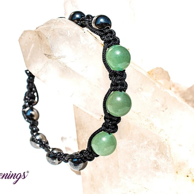 Green Aventurine & Hematite Bracelets - Shamballa Paracord Parachute - Adjustable