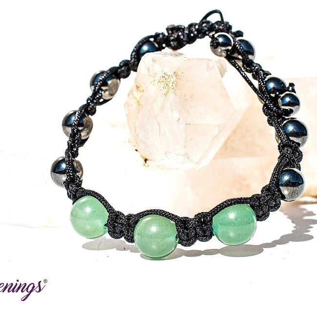 Green Aventurine & Hematite Bracelets - Shamballa Paracord Parachute - Adjustable